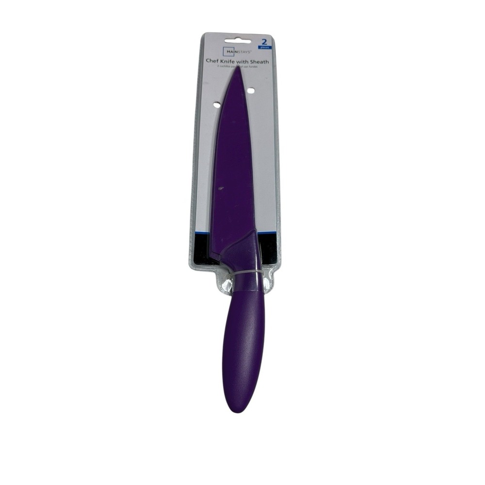 MAINSTAYS‎ purple chef knife with sheath cover 8 inch non stick coated blade